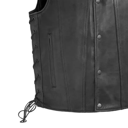 High Roller Men's Motorcycle Leather Vest - Lux Ryder