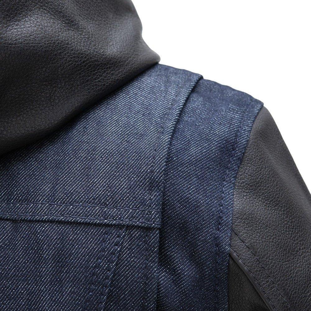 Women’s Motorcycle Denim and Leather Jacket with Removable Hood - Lux Ryder
