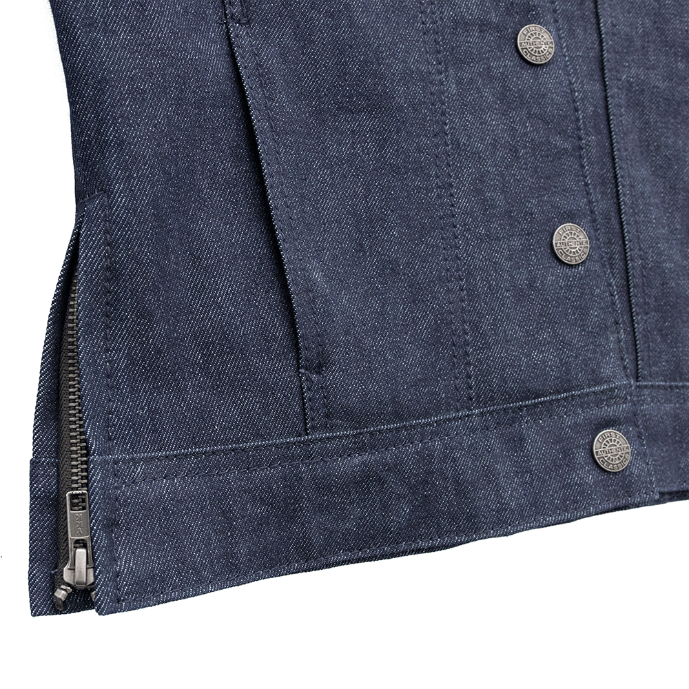 Women’s Motorcycle Denim and Leather Jacket with Removable Hood - Lux Ryder