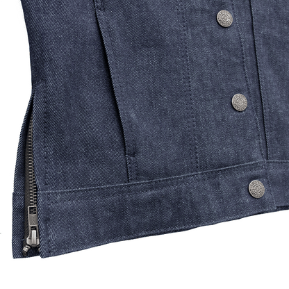 Women’s Motorcycle Denim and Leather Jacket with Removable Hood - Lux Ryder