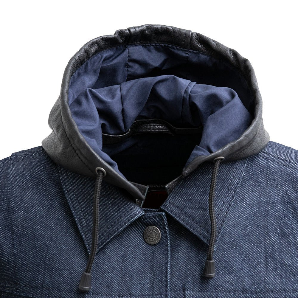 Women’s Motorcycle Denim and Leather Jacket with Removable Hood - Lux Ryder