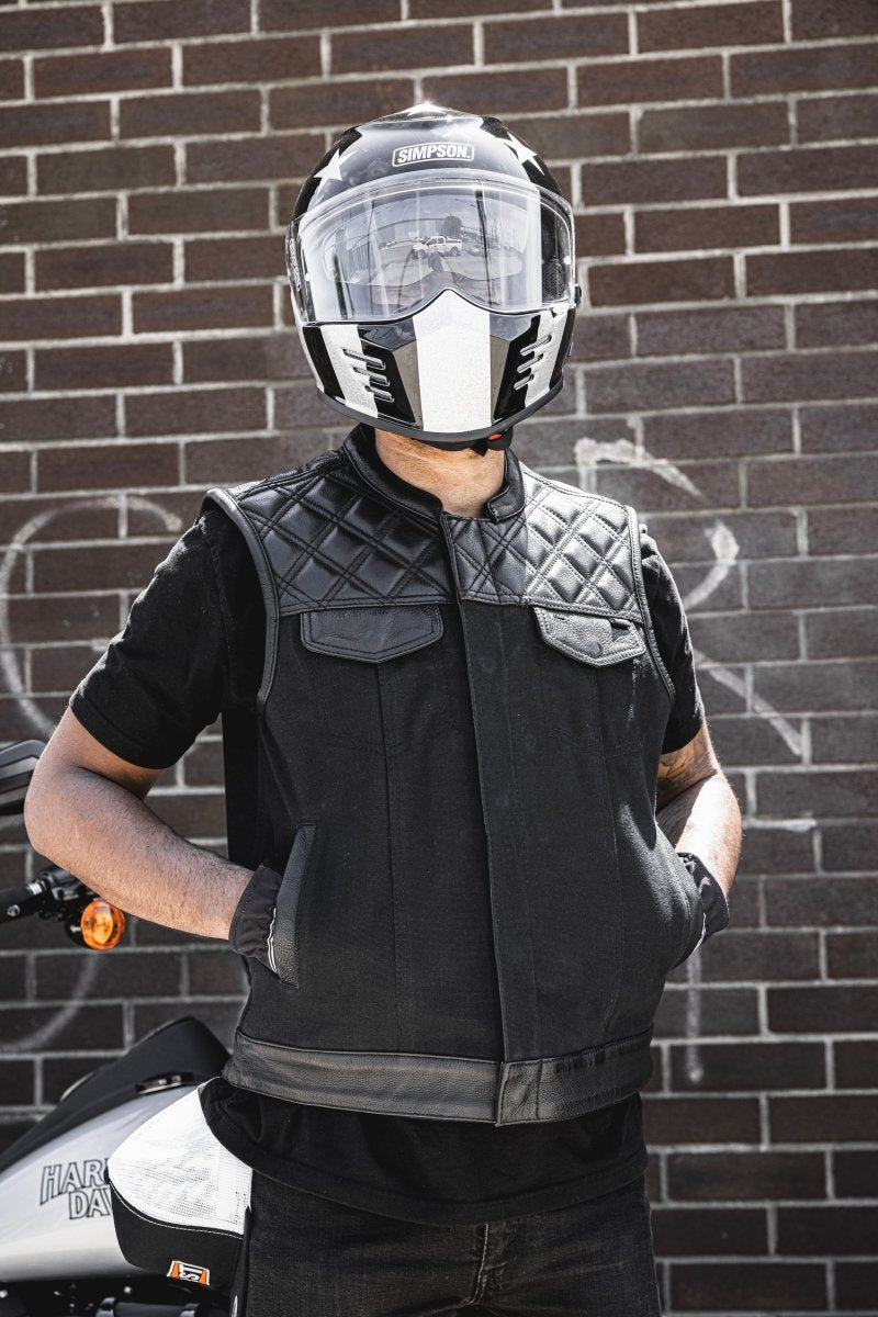 Hunt Club Motorcycle Leather Canvas Vest Black - Lux Ryder