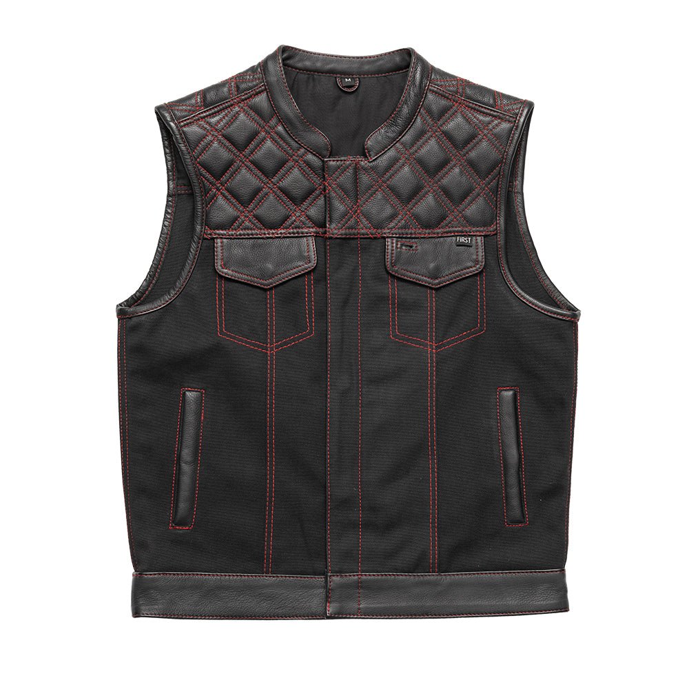 Hunt Club Motorcycle Leather Canvas Vest Black/Red - Lux Ryder