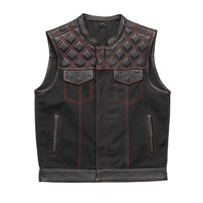 Hunt Club Motorcycle Leather Canvas Vest Black/Red - Lux Ryder