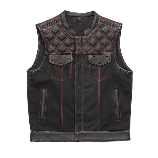 Hunt Club Motorcycle Leather Canvas Vest Black/Red - Lux Ryder