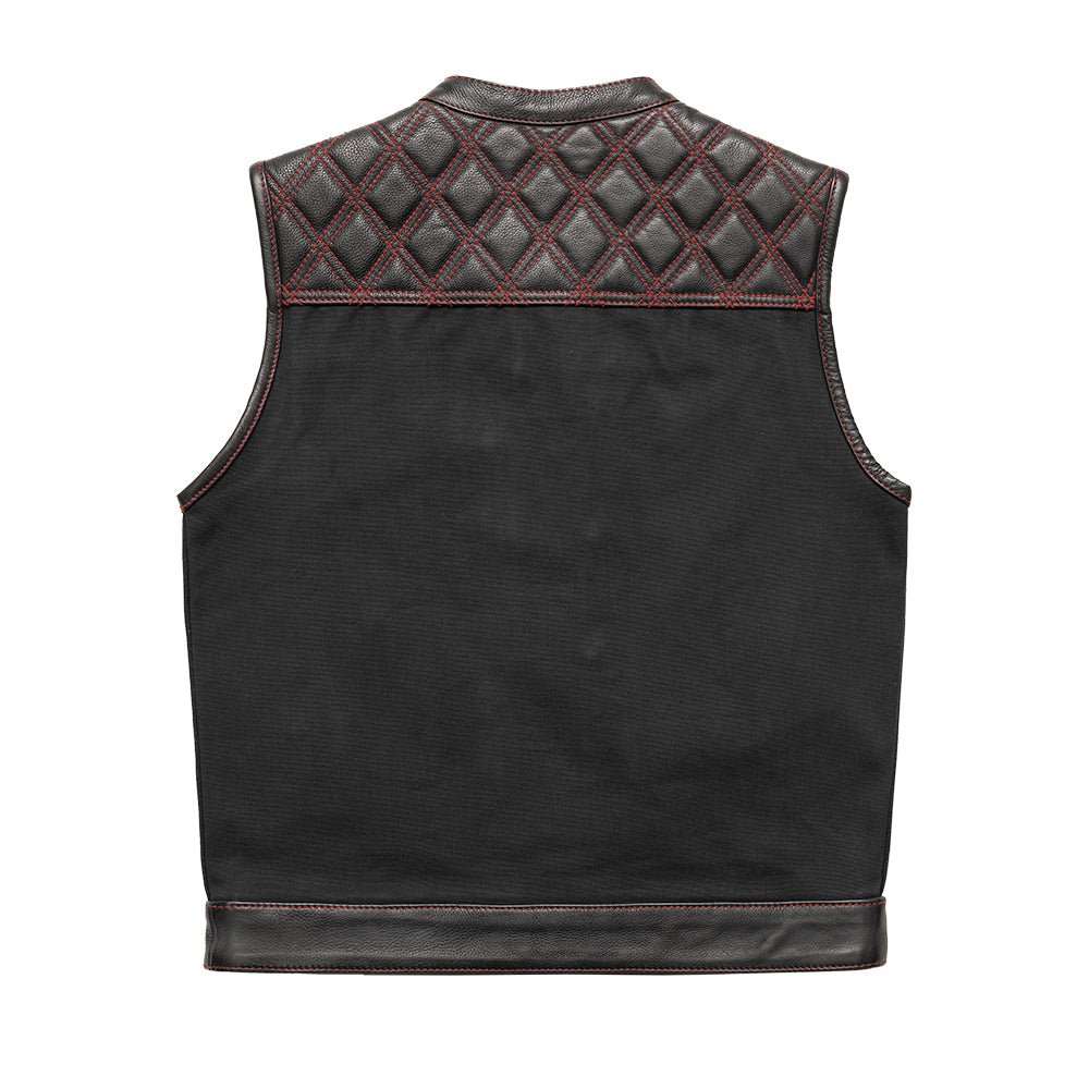 Hunt Club Motorcycle Leather Canvas Vest Black/Red - Lux Ryder