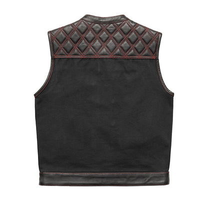 Hunt Club Motorcycle Leather Canvas Vest Black/Red - Lux Ryder