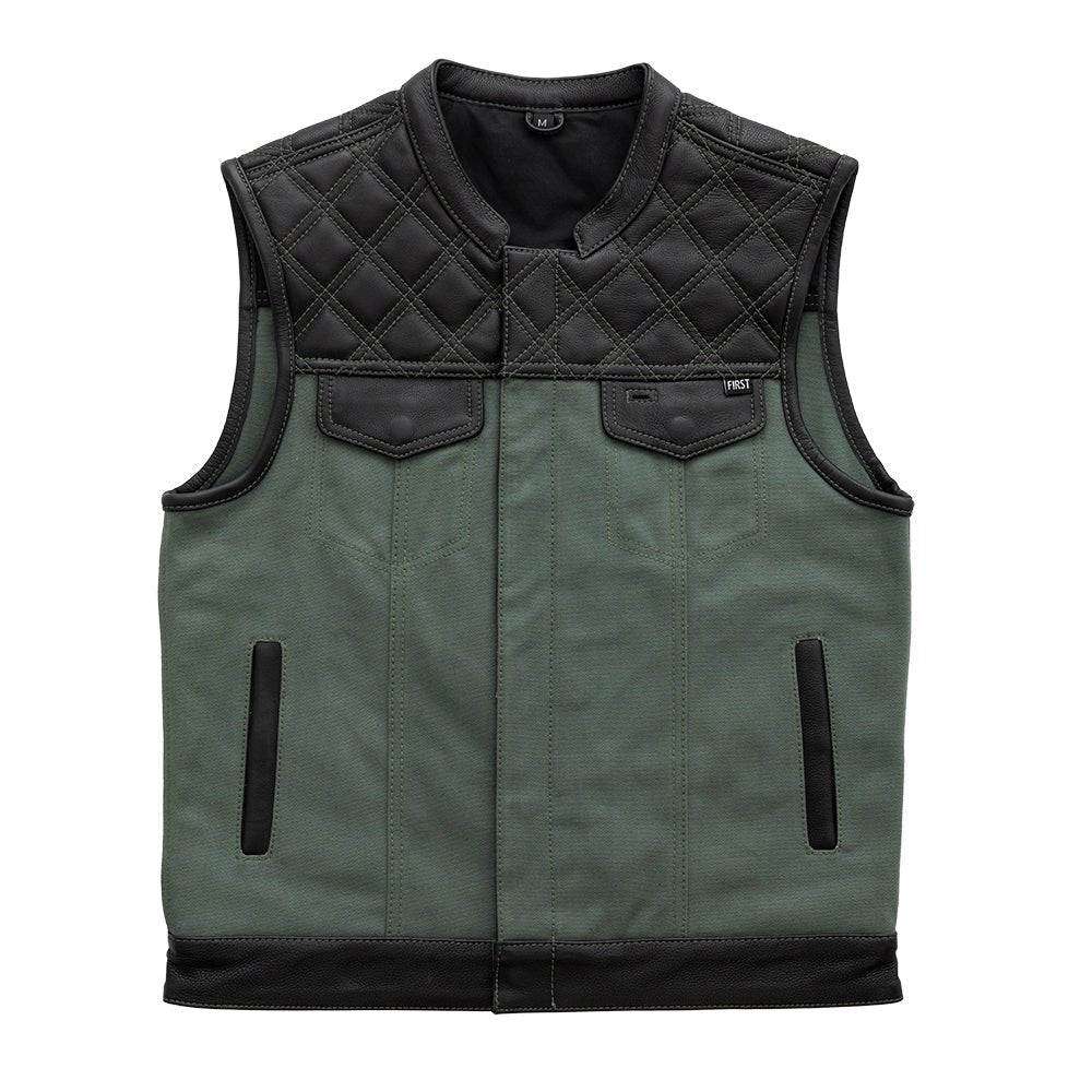 Hunt Club Motorcycle Leather Canvas Vest Green - Lux Ryder