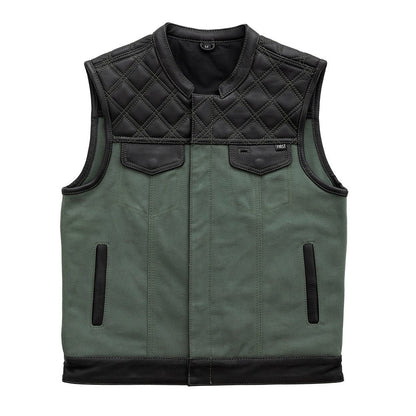 Hunt Club Motorcycle Leather Canvas Vest Green - Lux Ryder