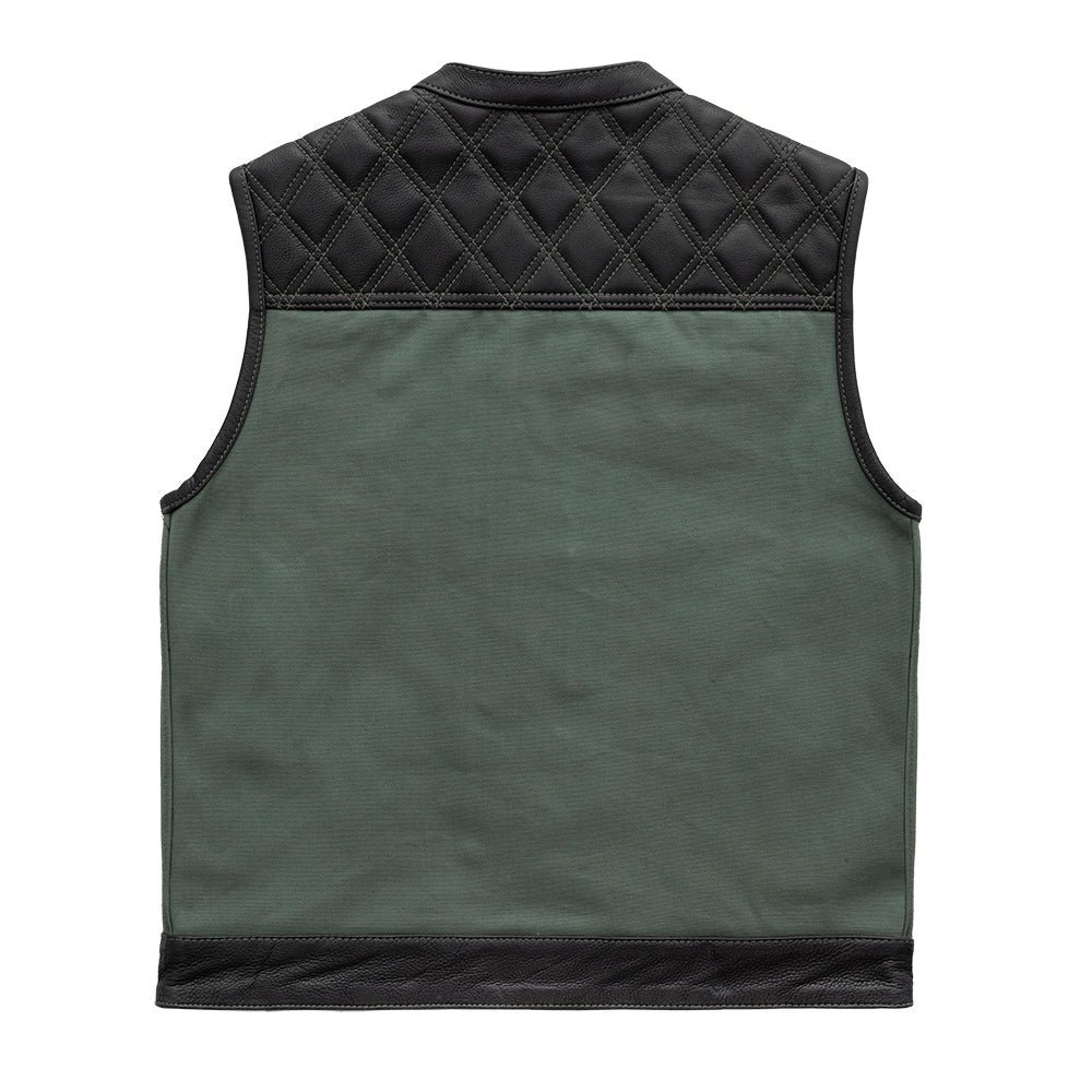 Hunt Club Motorcycle Leather Canvas Vest Green - Lux Ryder