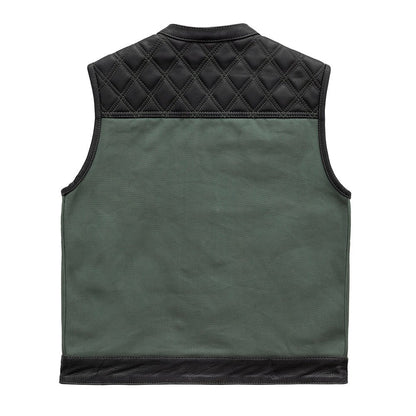 Hunt Club Motorcycle Leather Canvas Vest Green - Lux Ryder