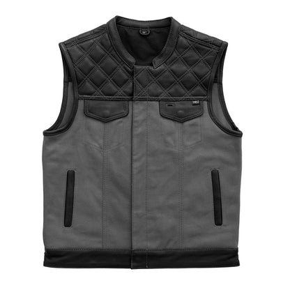 Hunt Club Motorcycle Leather Canvas Vest Grey - Lux Ryder