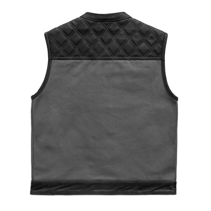 Hunt Club Motorcycle Leather Canvas Vest Grey - Lux Ryder