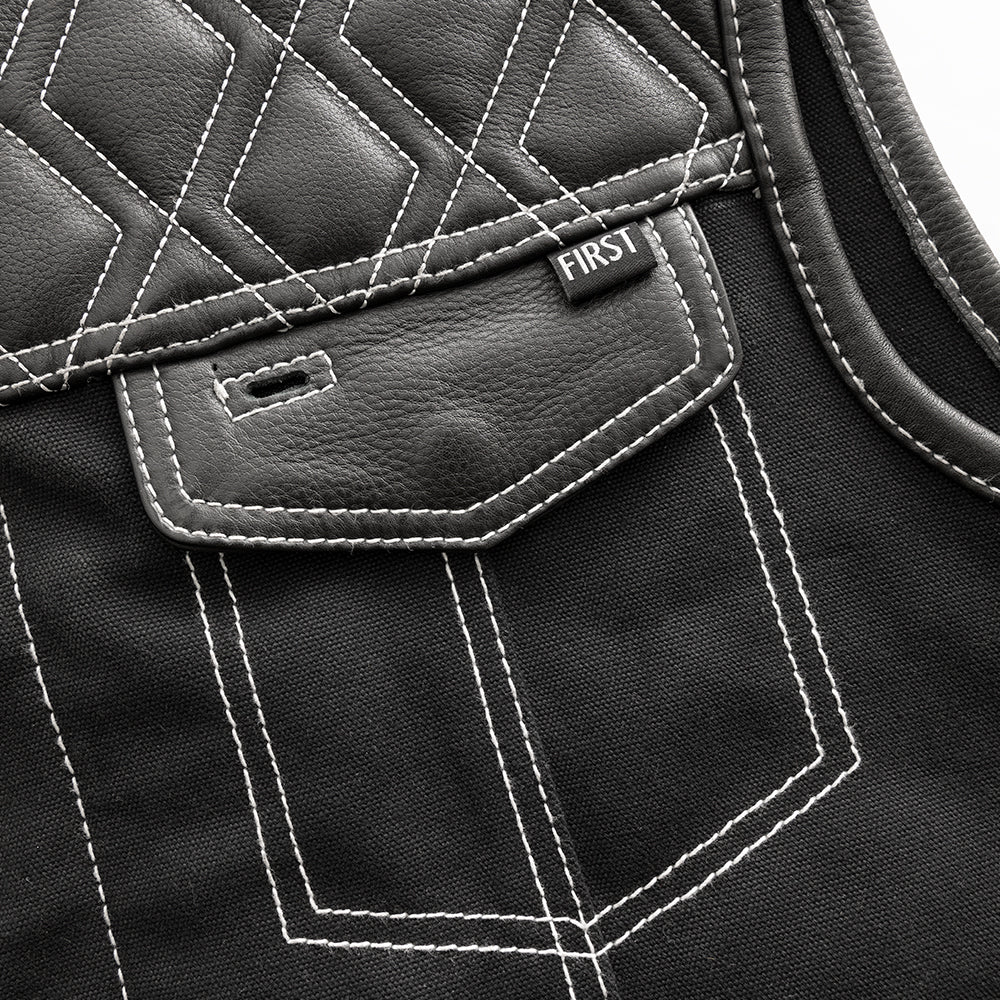 Hunt Club Motorcycle Leather Canvas Vest White Stitch - Lux Ryder