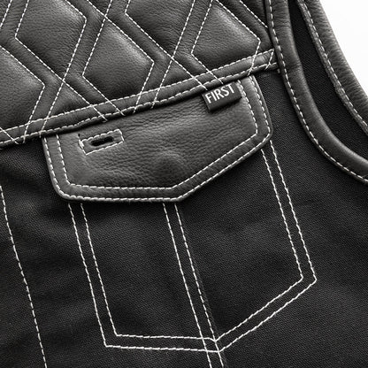 Hunt Club Motorcycle Leather Canvas Vest White Stitch - Lux Ryder