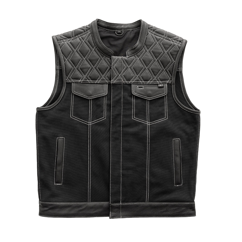 Hunt Club Motorcycle Leather Canvas Vest White Stitch - Lux Ryder