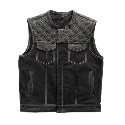 Hunt Club Motorcycle Leather Canvas Vest White Stitch - Lux Ryder