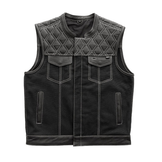 Hunt Club Motorcycle Leather Canvas Vest White Stitch - Lux Ryder