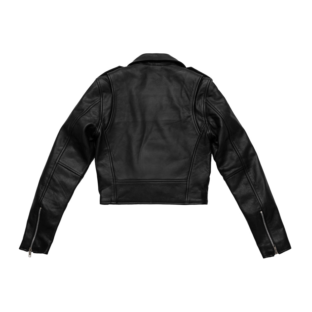Women’s Cropped Leather Motorcycle Jacket with All-Season Wear - Lux Ryder