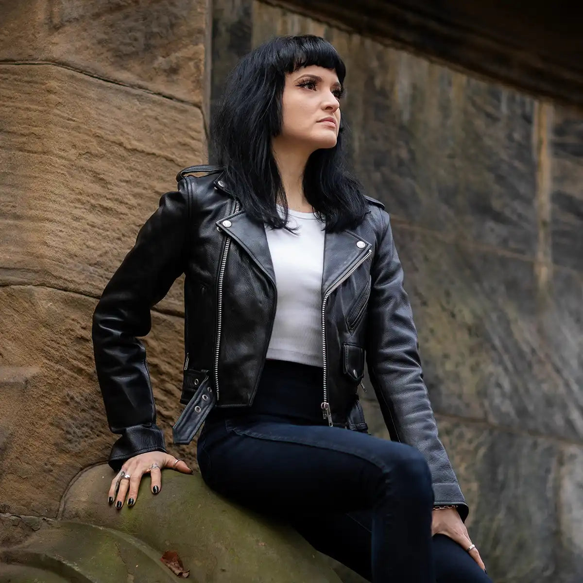 Women’s Cropped Leather Motorcycle Jacket with All-Season Wear - Lux Ryder