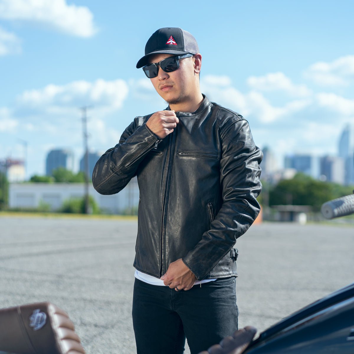 Men’s Leather Motorcycle Jacket with Mesh Lining and Armor-Ready Design - Lux Ryder