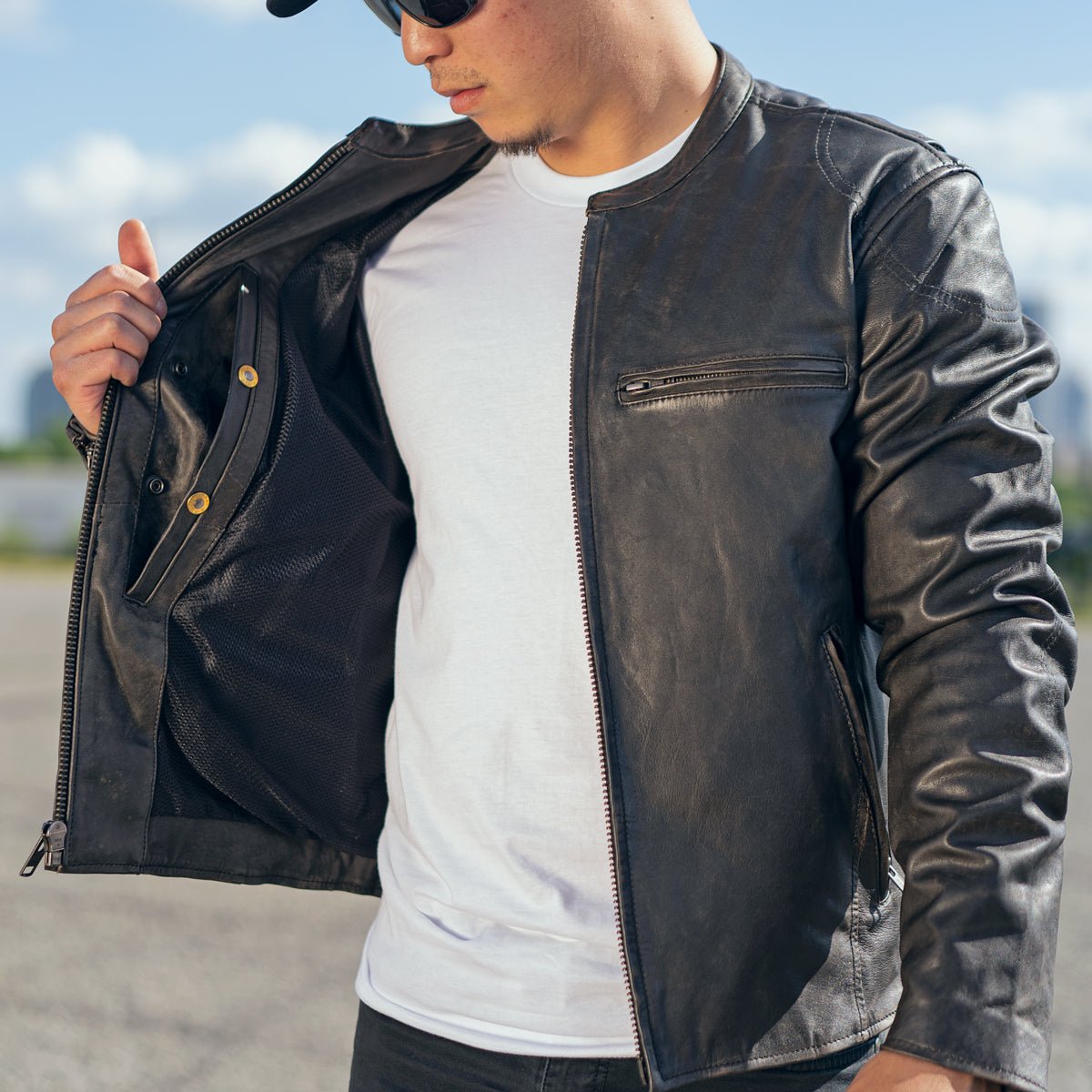 Men’s Leather Motorcycle Jacket with Mesh Lining and Armor-Ready Design - Lux Ryder