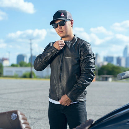 Men’s Leather Motorcycle Jacket with Mesh Lining and Armor-Ready Design - Lux Ryder