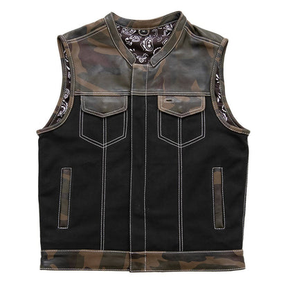 Infantry Motorcycle Leather Canvas Vest - Lux Ryder