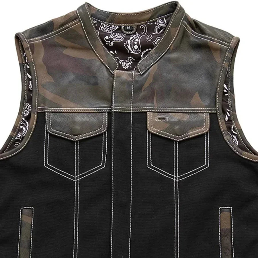 Infantry Motorcycle Leather Canvas Vest - Lux Ryder