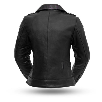 Women’s Leather Motorcycle Jacket with Perforated Collar Detail - Lux Ryder