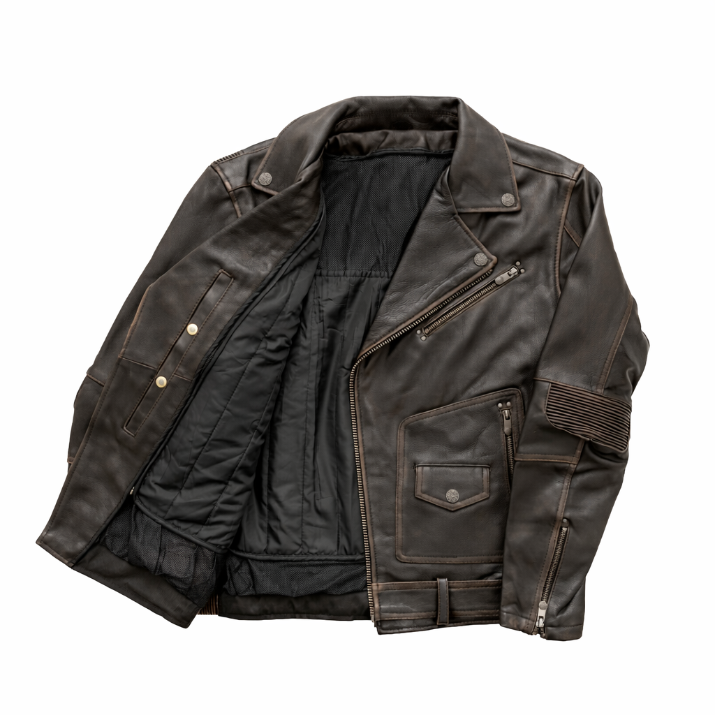 Brown leather jacket with zippers | LuxRyder