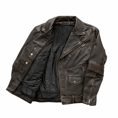 Brown leather jacket with zippers | LuxRyder