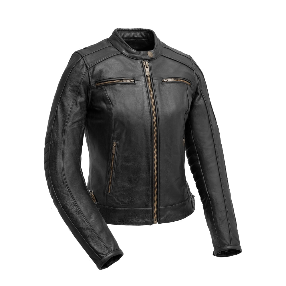 Women’s Leather Motorcycle Jacket with Venting and Reflective Details - Lux Ryder
