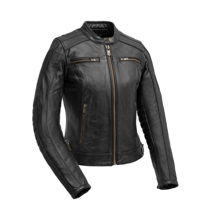Women’s Leather Motorcycle Jacket with Venting and Reflective Details - Lux Ryder