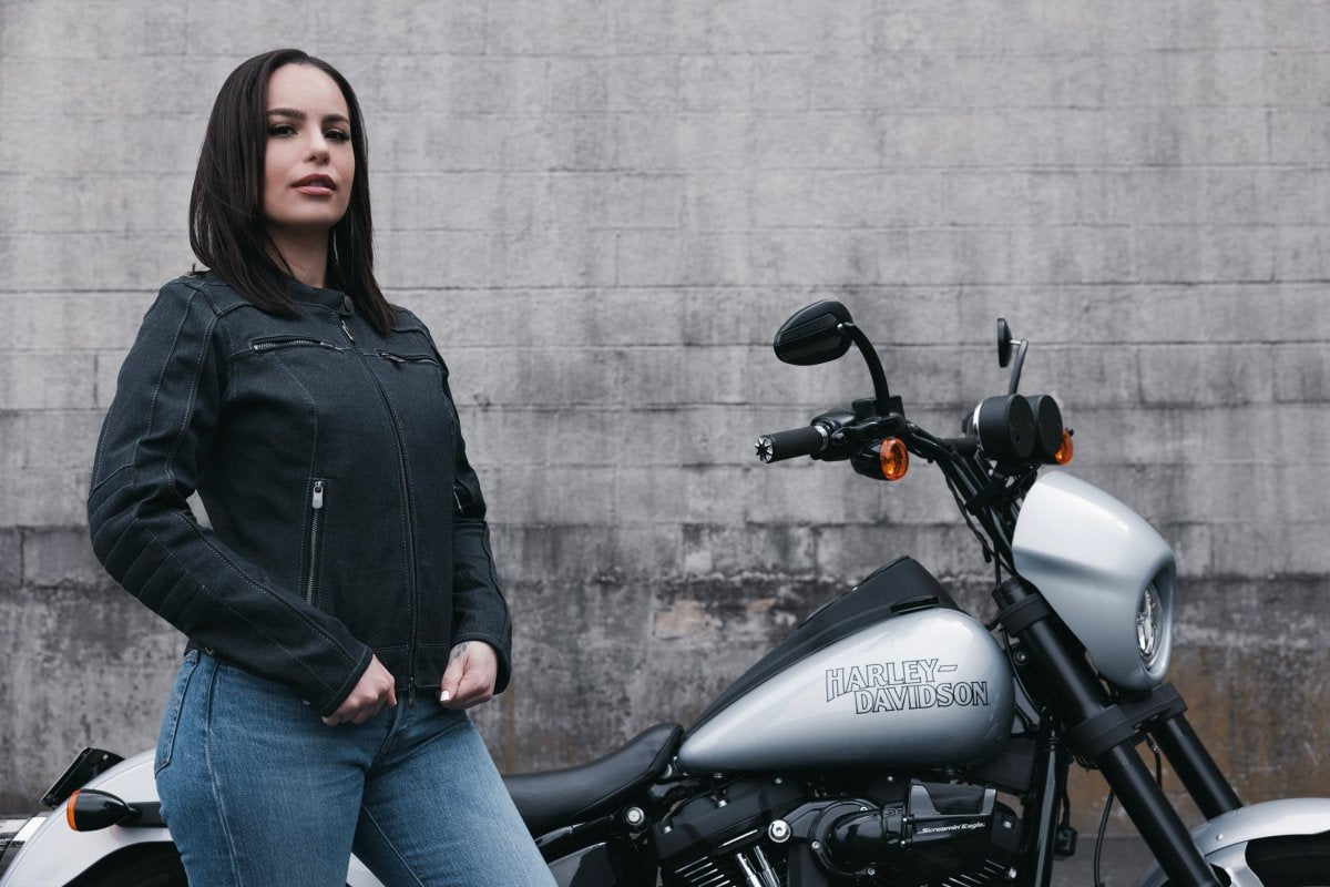 Women’s Denim Motorcycle Jacket with Protective Riding Design - Lux Ryder