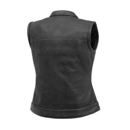 Women Perforated Leather Motorcycle Vest – Summer Riding Vest - Lux Ryder