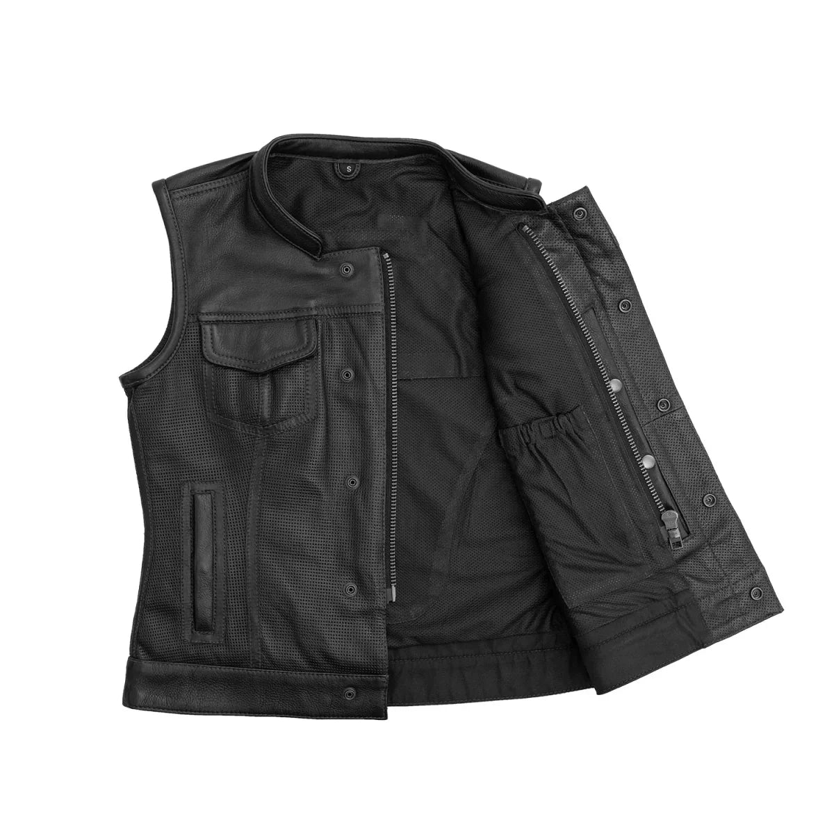 Women Perforated Leather Motorcycle Vest – Summer Riding Vest - Lux Ryder