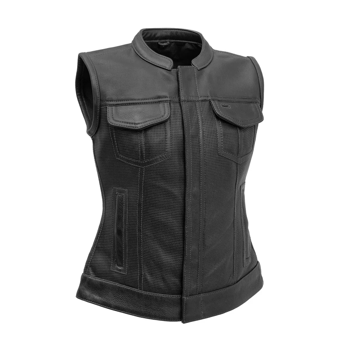 Women Perforated Leather Motorcycle Vest – Summer Riding Vest - Lux Ryder