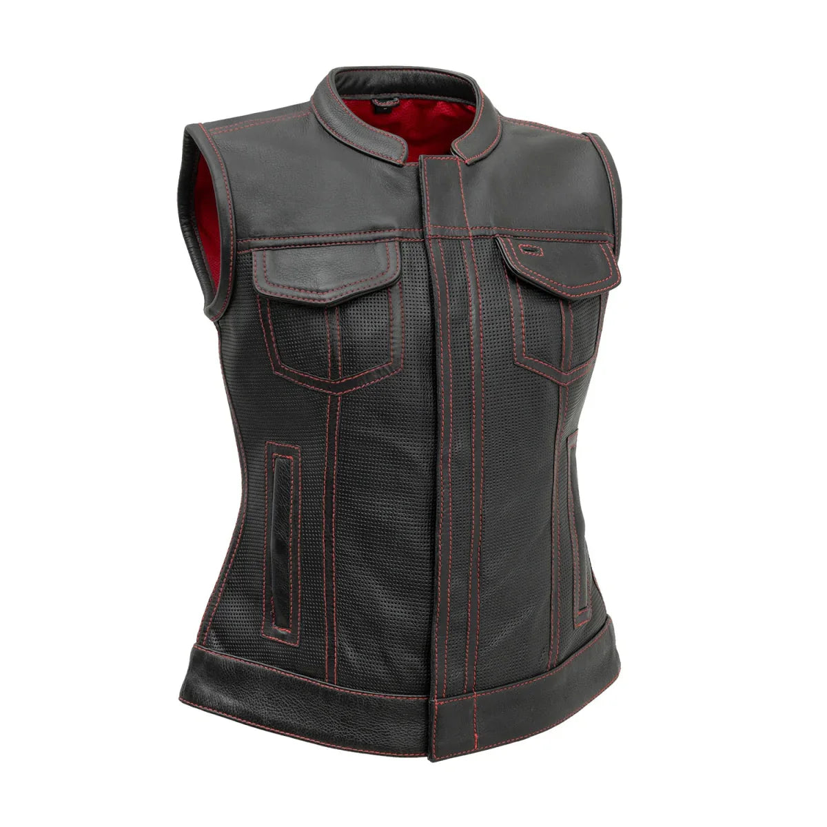 Women Perforated Leather Motorcycle Vest – Summer Riding Vest - Lux Ryder