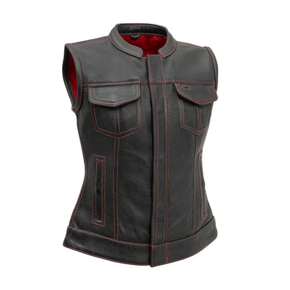 Women Perforated Leather Motorcycle Vest – Summer Riding Vest - Lux Ryder
