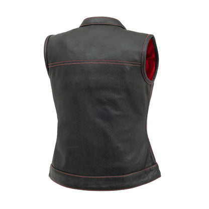 Women Perforated Leather Motorcycle Vest – Summer Riding Vest - Lux Ryder