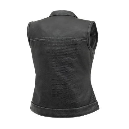 Women Perforated Leather Motorcycle Vest – Summer Riding Vest - Lux Ryder
