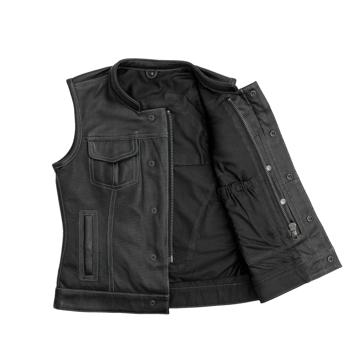 Women Perforated Leather Motorcycle Vest – Summer Riding Vest - Lux Ryder