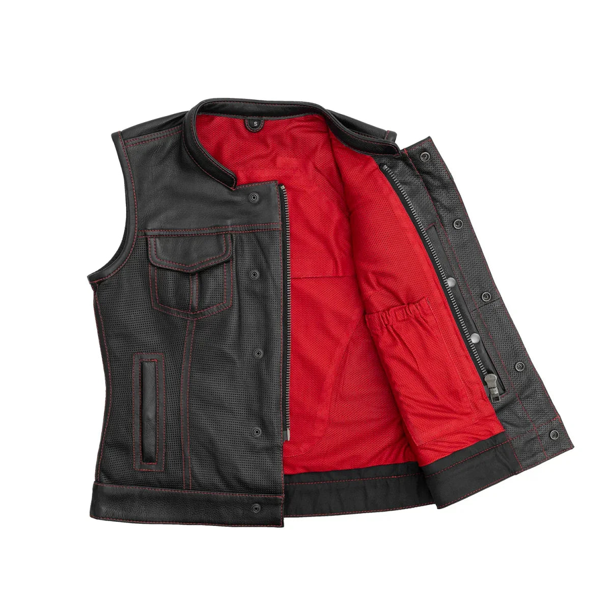 Women Perforated Leather Motorcycle Vest – Summer Riding Vest - Lux Ryder