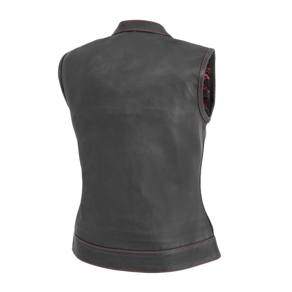 Jessica Women's Motorcycle Leather Vest - Black/Red - Limited Edition - Lux Ryder