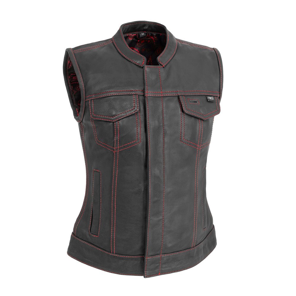 Jessica Women's Motorcycle Leather Vest - Black/Red - Limited Edition - Lux Ryder