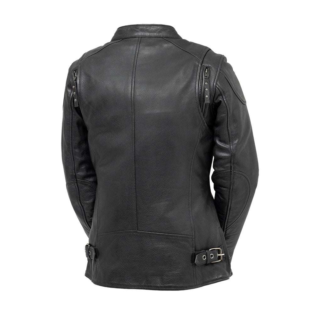 Women’s Leather Motorcycle Jacket with Center Zip and Adjustable Side Belts - Lux Ryder