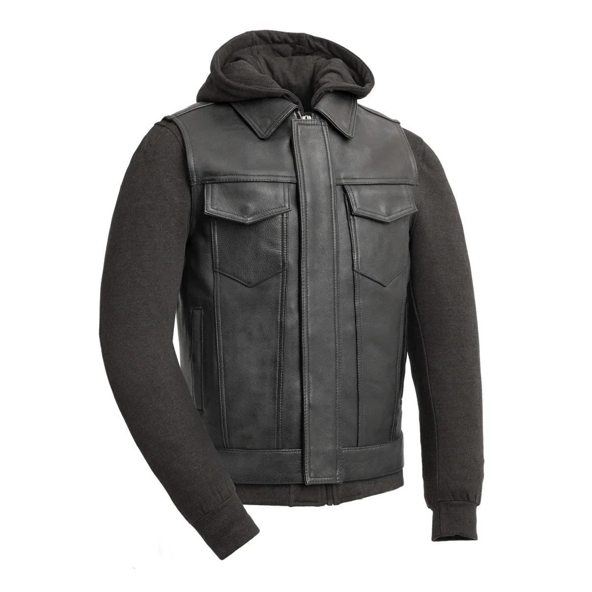 Kent Men's Motorcycle Leather Vest and Hoodie - Lux Ryder