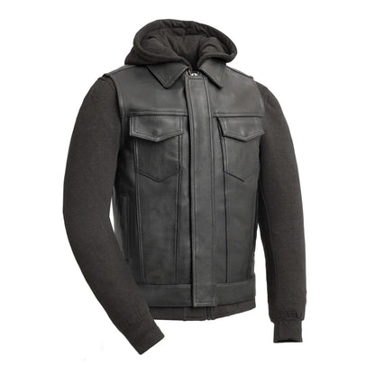 Kent Men's Motorcycle Leather Vest and Hoodie - Lux Ryder