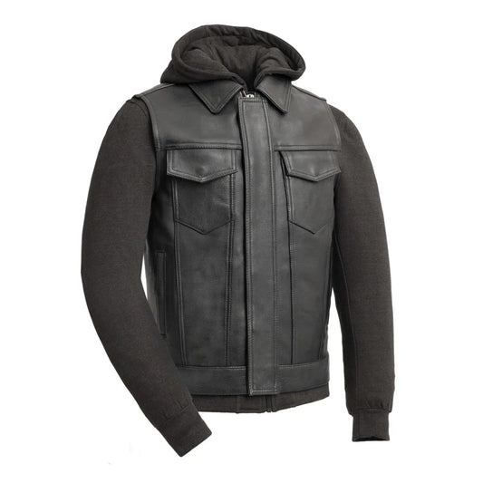 Kent Men's Motorcycle Leather Vest and Hoodie - Lux Ryder